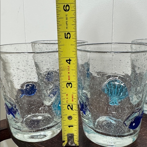 Nautical blown glass drinking glasses set of 4 seashell fish - Picture 4 of 6